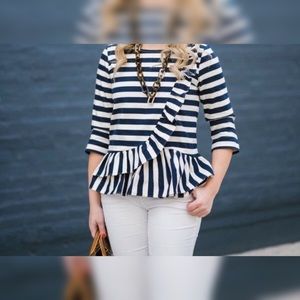Women’s J Crew blue and white striped blouse